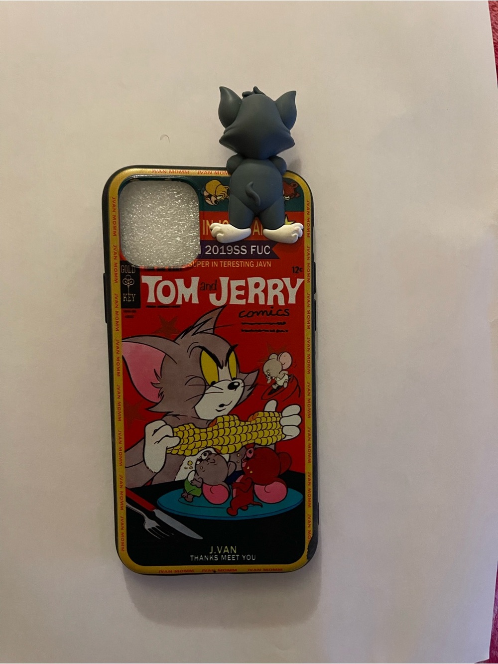 Tom and Jerry Red Comic Silicone iPhone 11 Or 11 Pro Case with Grey Cat Figurine
